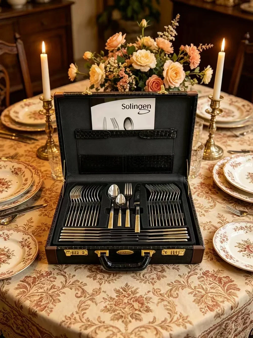 Gold-Striped Stainless Steel Flatware Set - Elegant Dining Collection 72 Piece